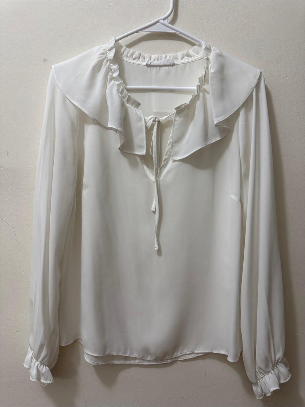Primark White Ruffle Tie-Neck Blouse
